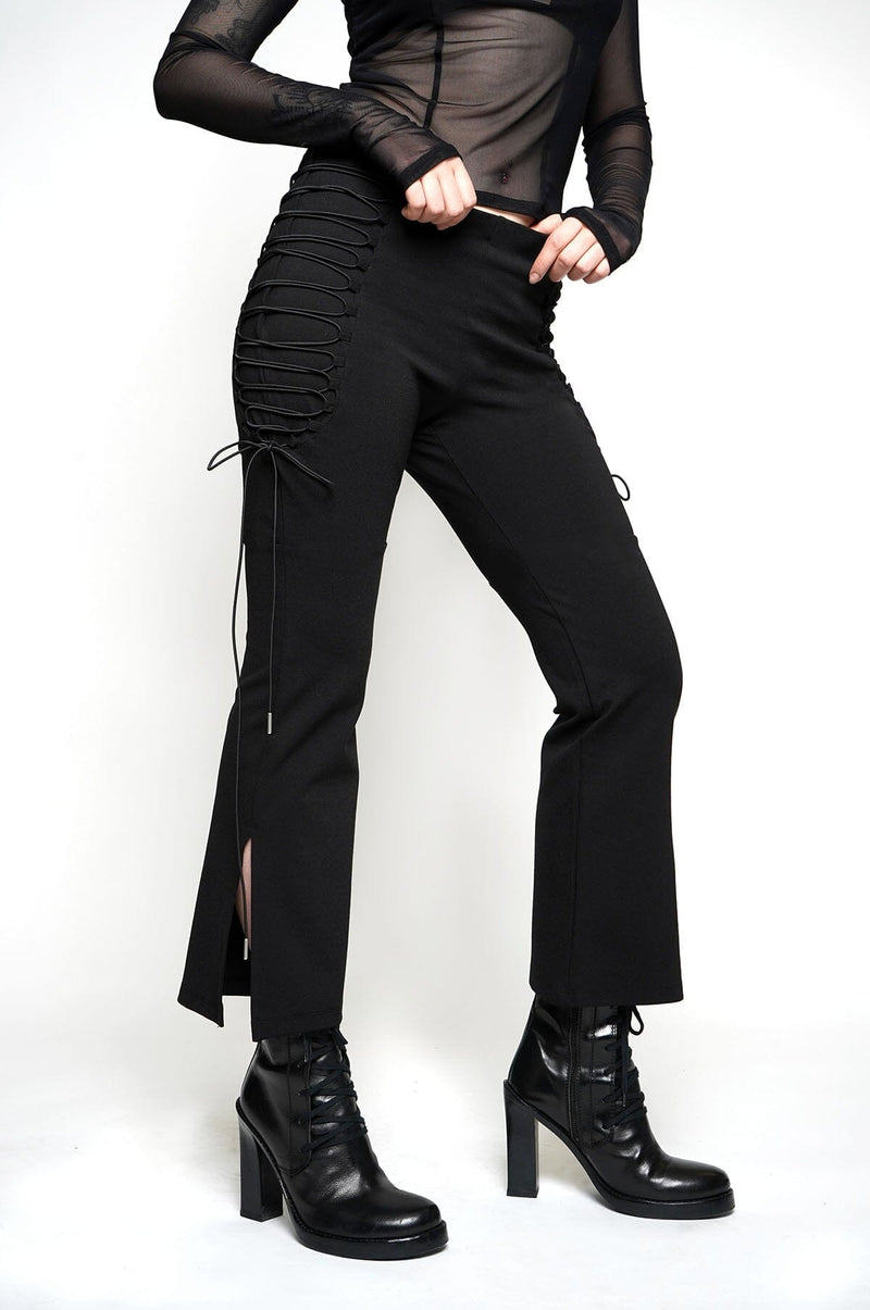Stretch Leather Lace-Up Pants justoneeye.com